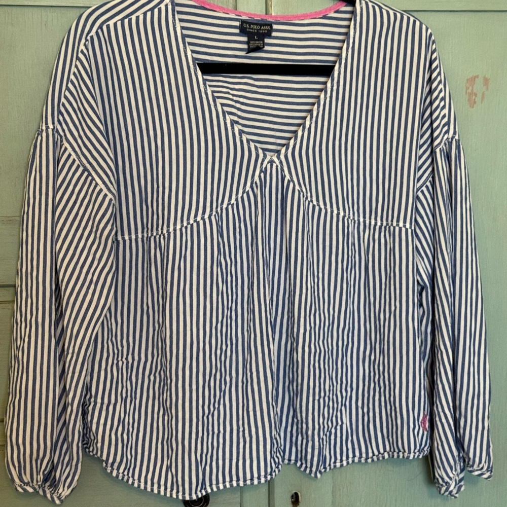 U.S. Polo Assn. Navy and‎ White Striped Blouse
